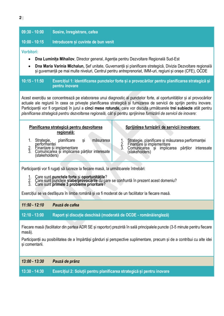 Building place-based roadmaps for regional development/ Elaborarea unei foi de parcurs cu relevanță teritorială pentru Regiunea Sud-Est