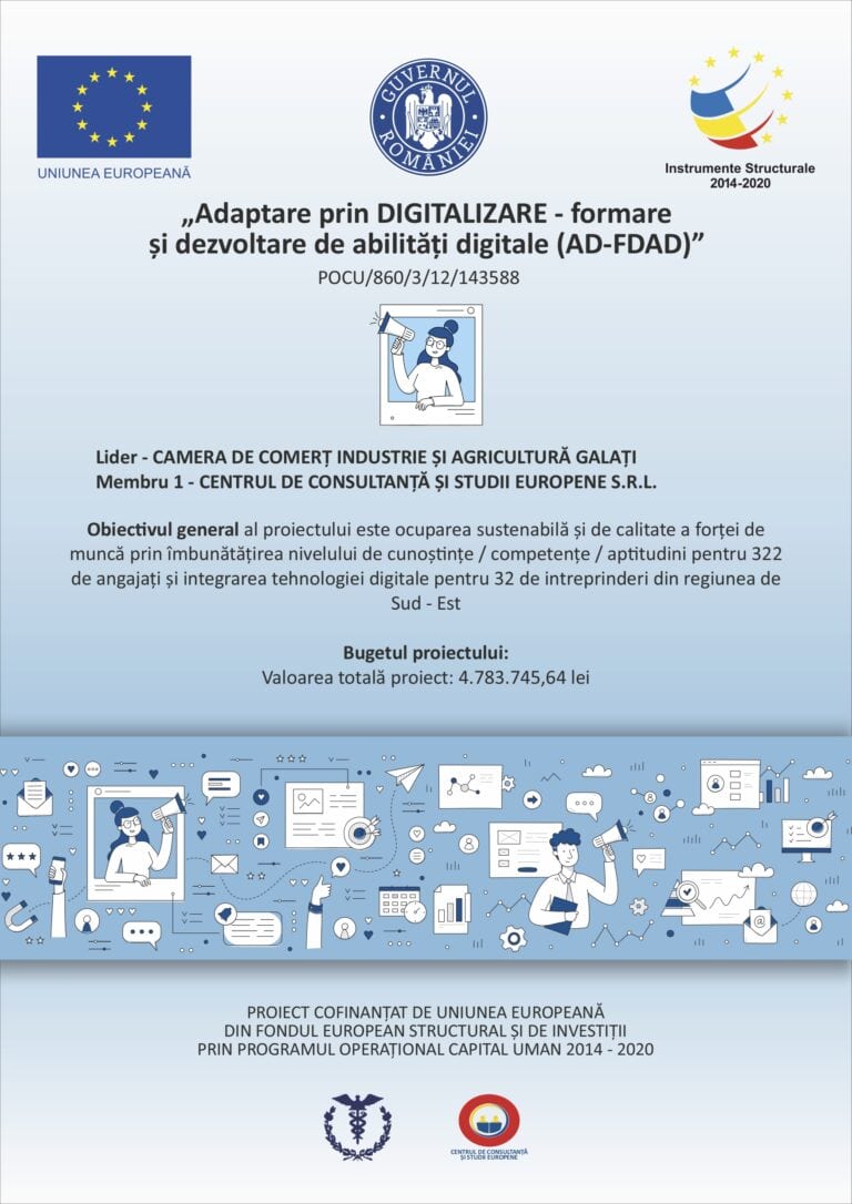 CURSURI GRATUITE PENTRU MEMBRII ȘI PARTENERII CCIA BRĂILA PRIN PROIECTUL „Adaptare prin DIGITALIZARE – formare și dezvoltare de abilități digitale (AD-FDAD)”